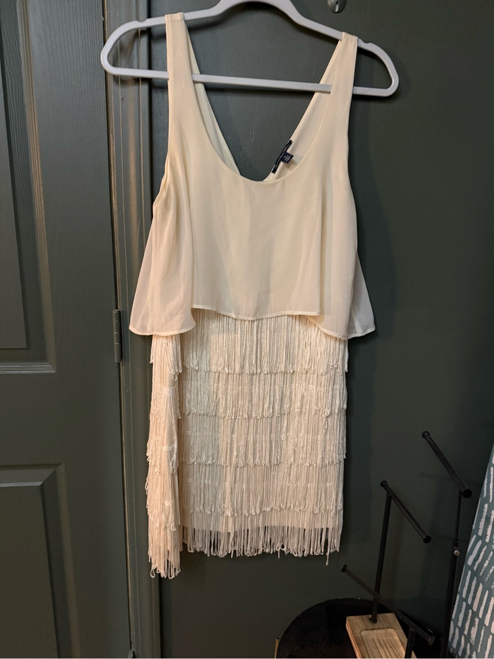 American Eagle Outfitters Cream Layered Fringe Mini Dress